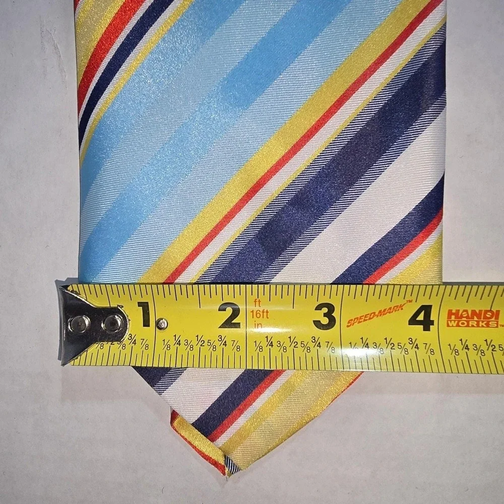 VINTAGE Dark & Light Blue Yellow & Red Striped Tie ROMANO‎ Polyester